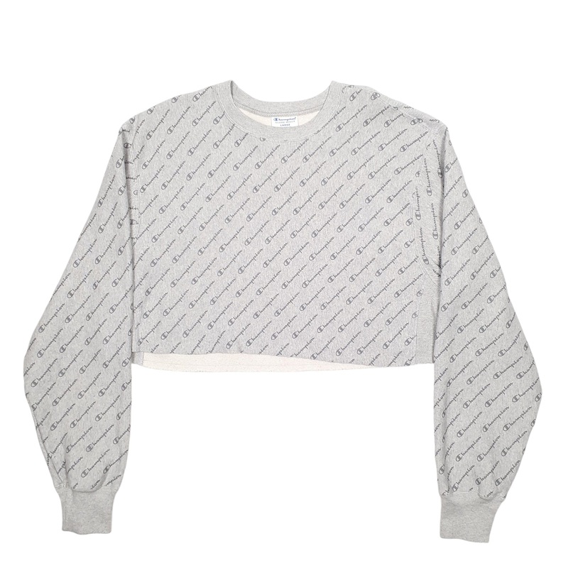 Champion Crop Top Reverse Weave Crewneck Cotton Blend Sweatshirt Jumper L