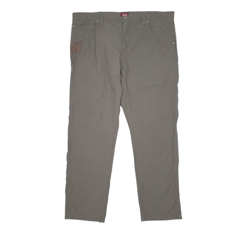 Mens Wrangler Ripstop Workwear Khaki Carpenter Cotton  Trousers W42 L32