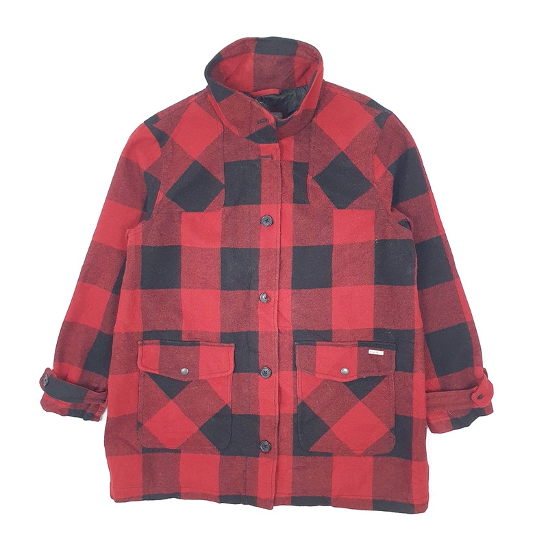 Womens Eddie Bauer Plaid Longline Trench Parka Wool Jacket Coat XL