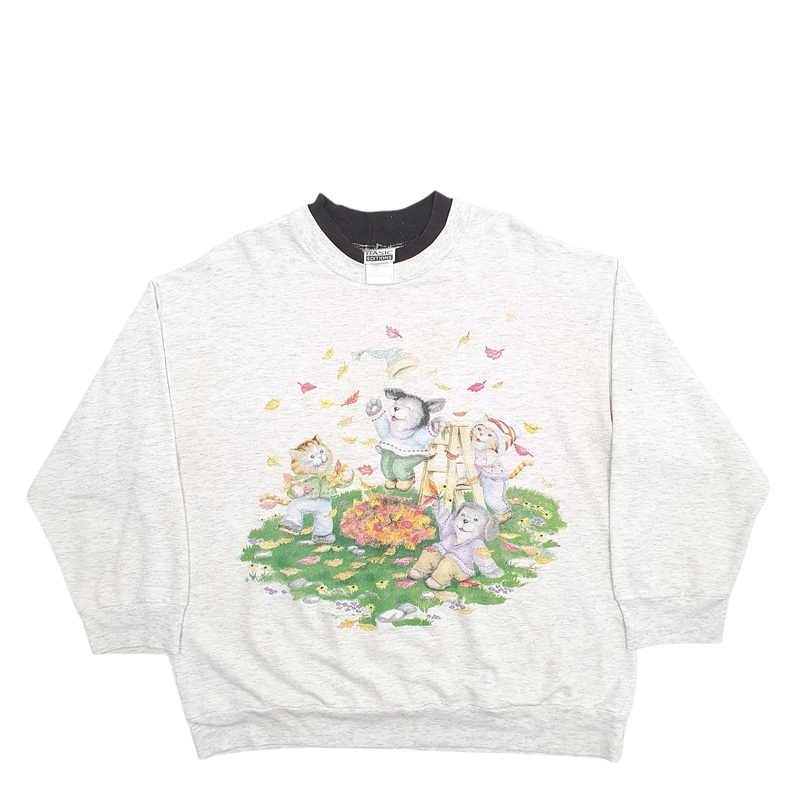 Basic Editions Cats Crewneck Cotton Blend Sweatshirt Jumper XL