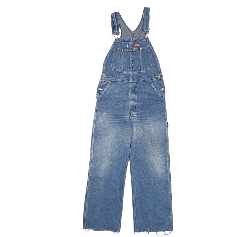 Mens Dickies Denim Overalls Bib Cut Offs Blue Dungaree Cotton  Trousers W32 L28