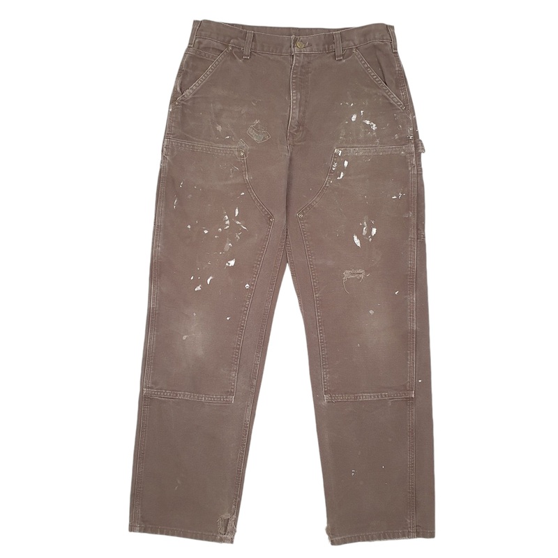 Mens Carhartt Double Knee Riveted Workwear B136 Brown Carpenter Cotton  Trousers W34 L32