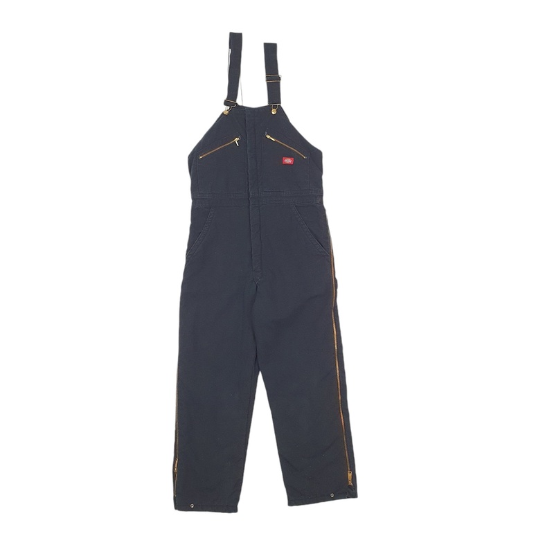 Mens Dickies Fits L Denim Overalls Bib Quilted Insulated Winter Black Dungaree Cotton Blend  Trousers W32 L28