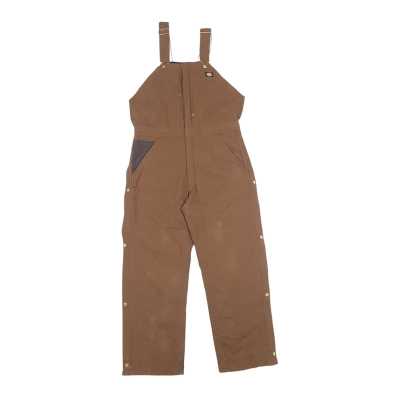 Mens Dickies Fits L Denim Overalls Bib Quilted Insulated Winter Brown Dungaree Cotton Blend  Trousers W38 L31