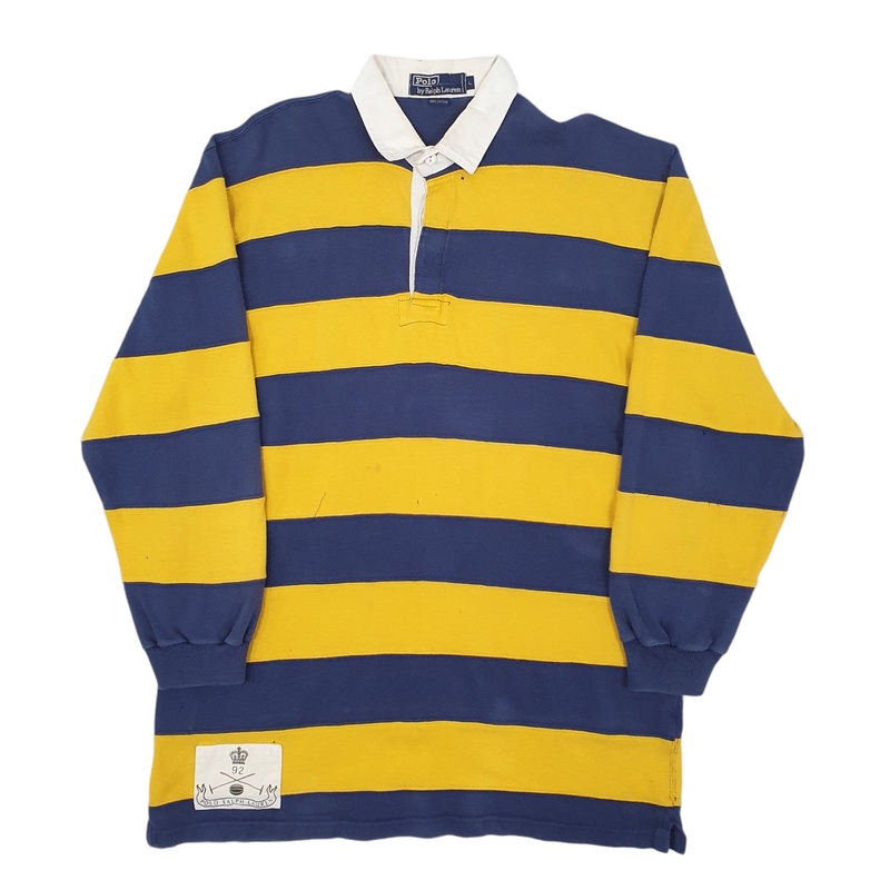 Polo Ralph Lauren Vintage 90s Rugby Striped Long Sleeve Cotton Polo Shirt Mens L