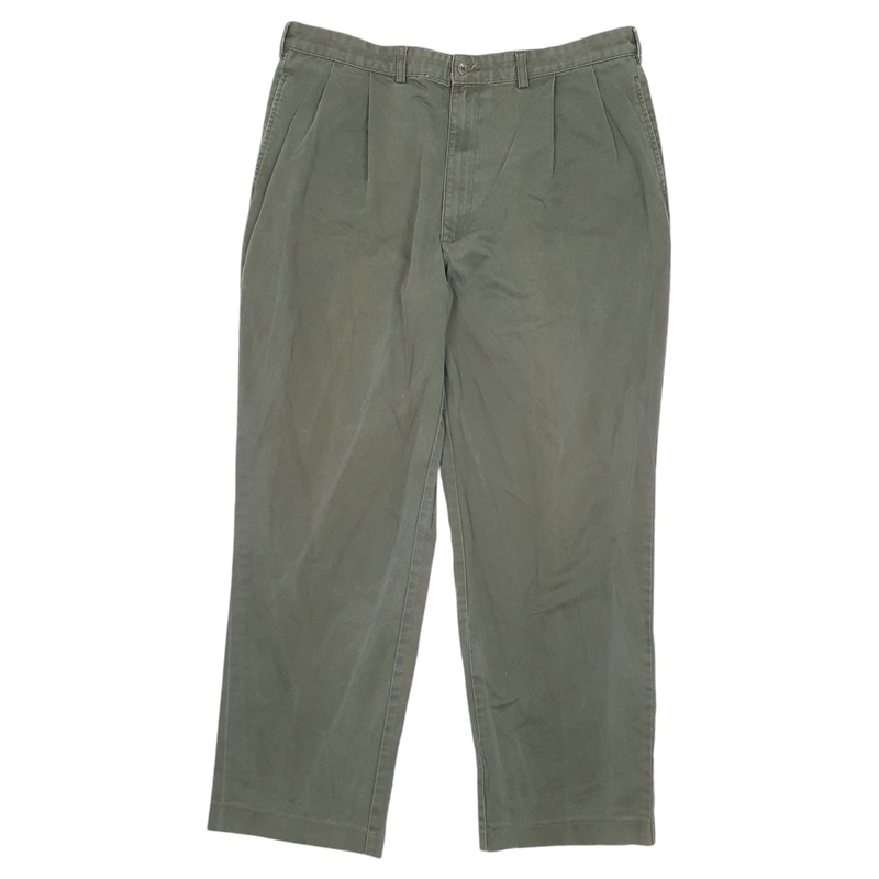 Mens Polo Ralph Lauren Double Pleated Vintage 90s Green Chino Cotton  Trousers Mens W38 L30