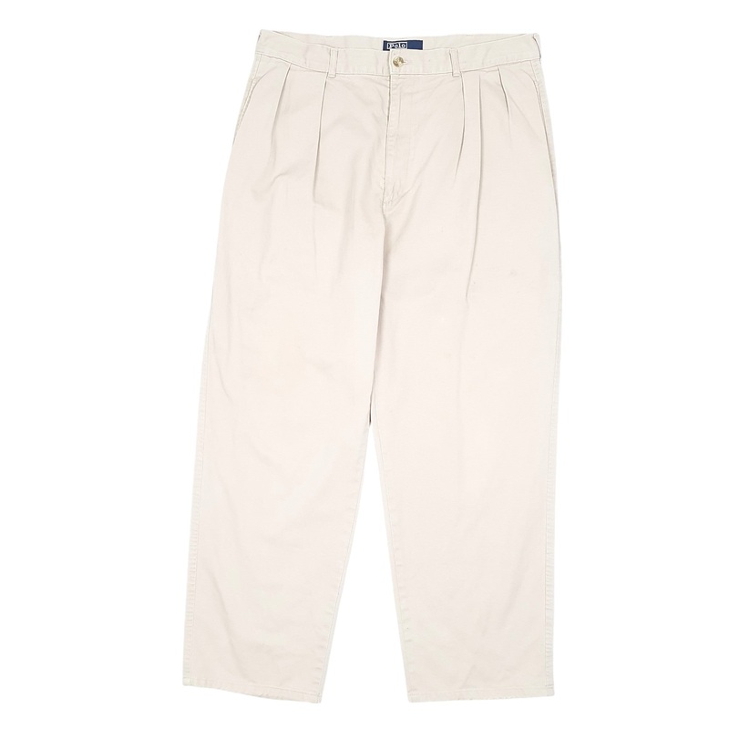 Mens Polo Ralph Lauren Vintage 90s Double Pleated Beige Chino Cotton  Trousers Mens W36 L30