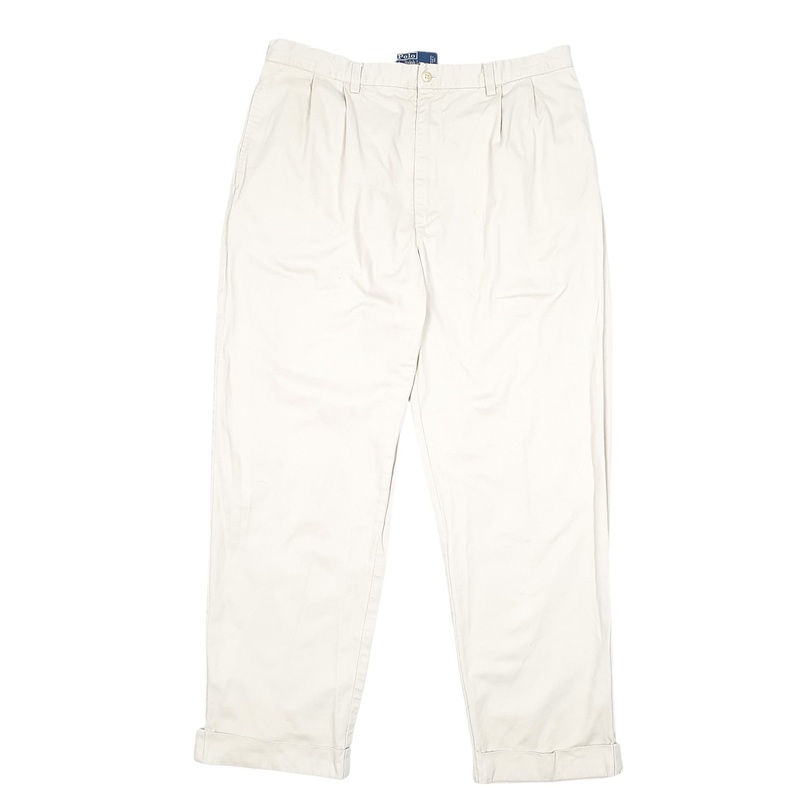 Mens Polo Ralph Lauren Vintage 90s Hammond Pant Double Pleated Beige Chino Cotton  Trousers Mens W36 L30