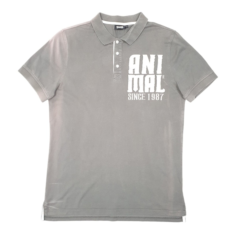 Animal Spellout Short Sleeve Cotton Polo Shirt Mens M