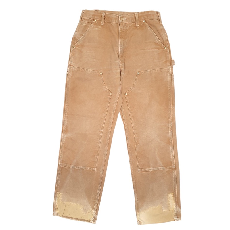 Mens Carhartt Double Knee Riveted Made In USA Tan Carpenter Cotton  Trousers Mens W32 L30