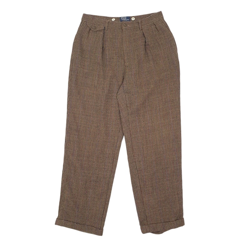 Mens Polo Ralph Lauren Made In USA Vintage 80s Houndstooth Brown Chino Wool  Trousers Mens W32 L30