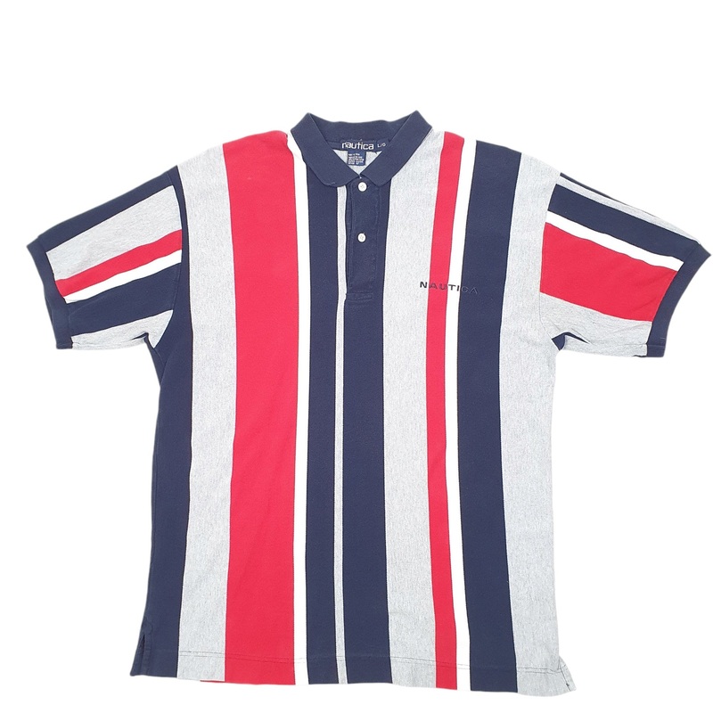 Nautica Vintage Striped Short Sleeve Cotton Polo Shirt Mens L