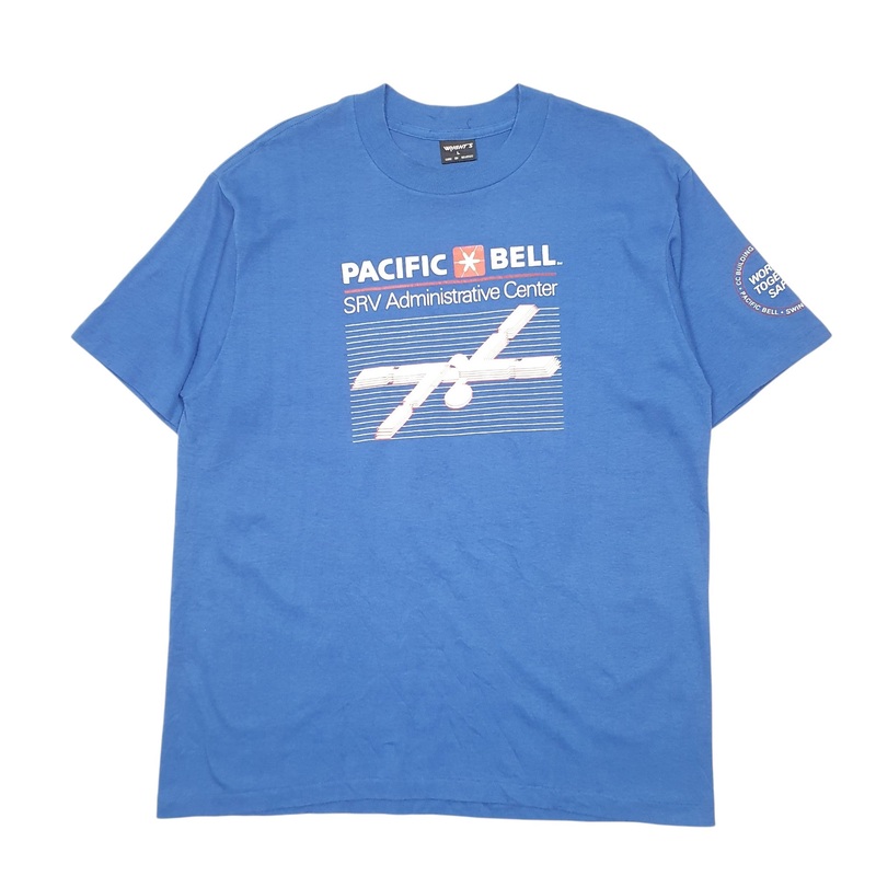 Wrights Single Stitch Vintage 90s Made In USA Pacific Bell Short Sleeve Cotton Blend T Shirt Mens M