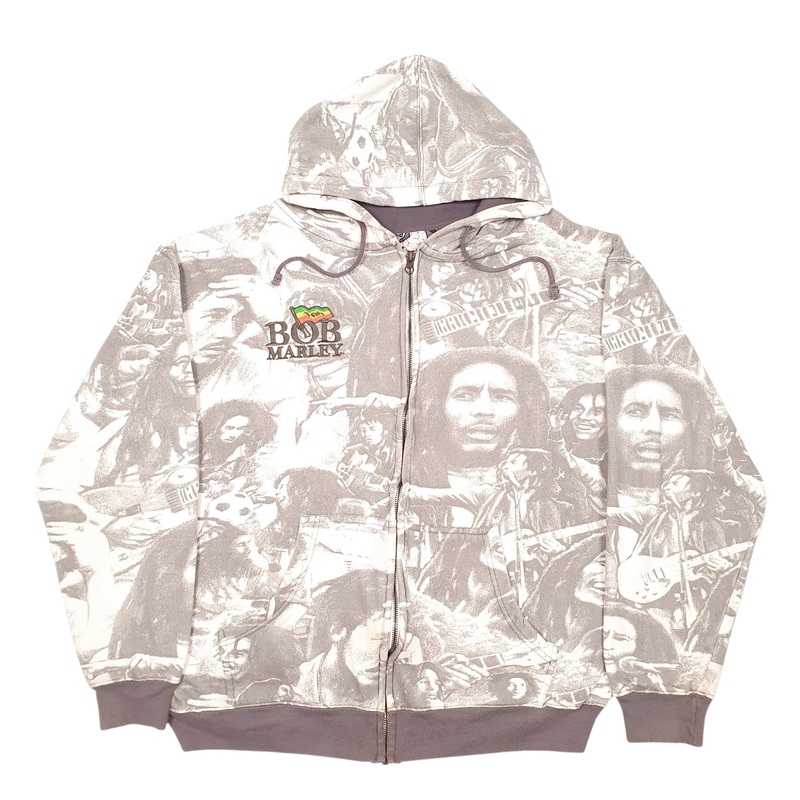 Zion Rootswear Hoodie Bob Marley Jamaica Print Full Zip Cotton Blend Sweatshirt Jumper Mens XL