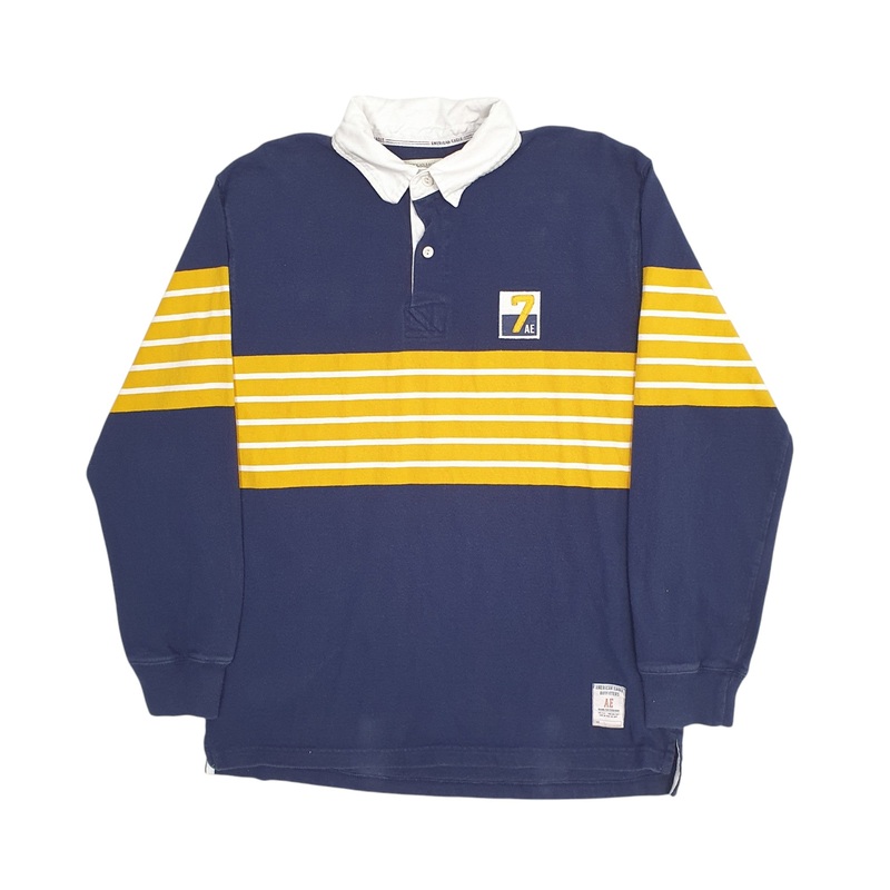 American Eagle Vintage Rugby Long Sleeve Cotton Polo Shirt Mens M
