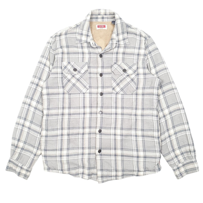 Wrangler Shacket Overshirt Workwear Plaid Fleece Lined Long Sleeve Regular Fit Check Cotton  &  Polyester Shirt Mens M
