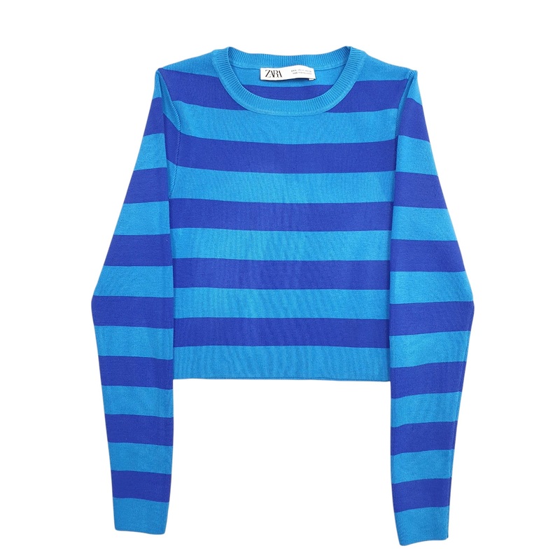 Zara Stripes Crewneck Cotton Blend Sweatshirt Jumper Womens XS