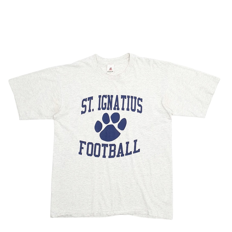 Riddell Single Stitch Vintage 90s St Ignatius Football Short Sleeve Cotton T Shirt Mens L