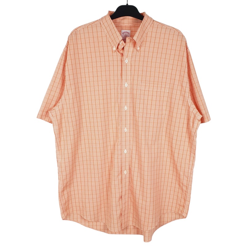 Brooks Brothers 346 Short Sleeve Regular Fit Gingham Cotton Shirt Mens L