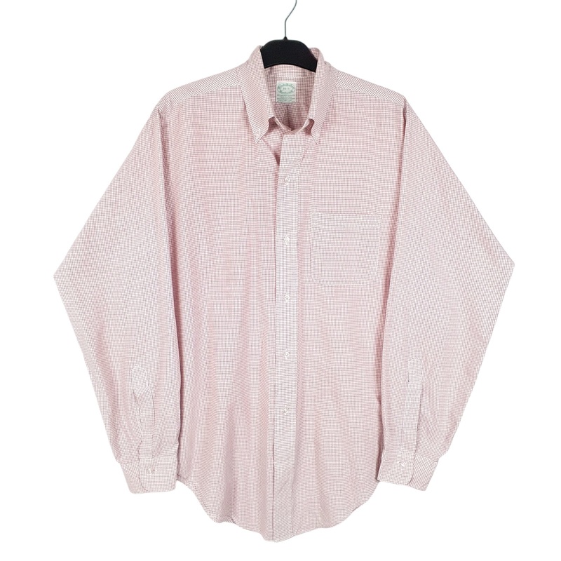 Brooks Brothers Brookscloth Long Sleeve Regular Fit Check Cotton Blend Shirt Mens L