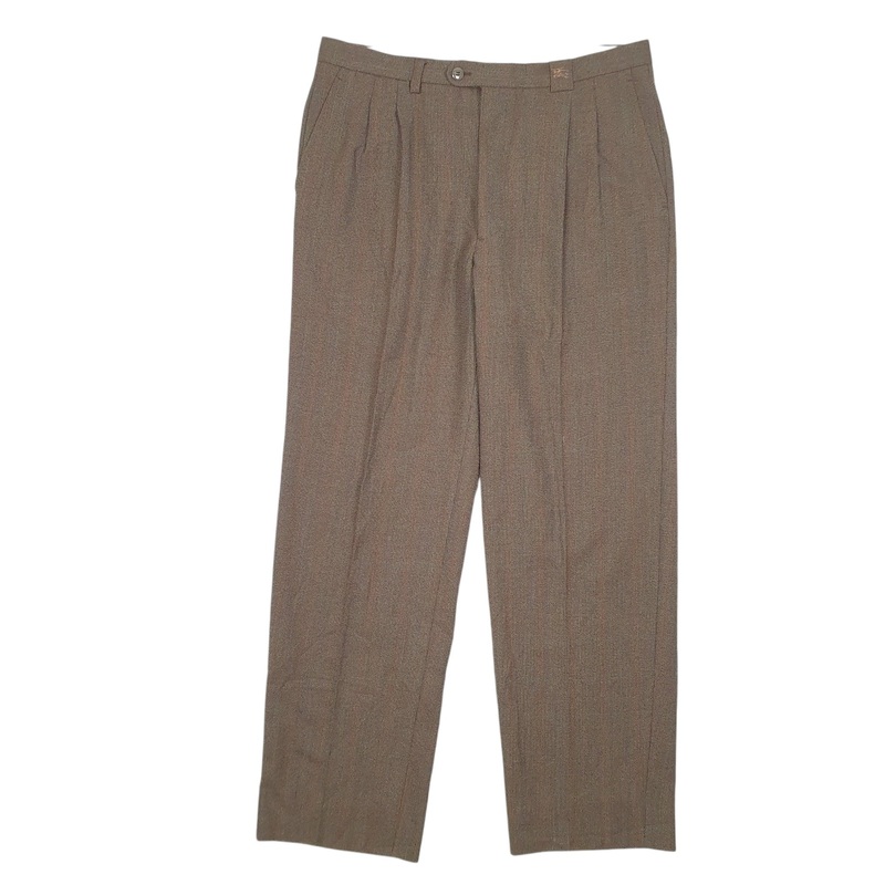 Mens Burberry London Pelican Double Pleated Brown Chino Polyester  &  Wool  Trousers Mens W34 L32