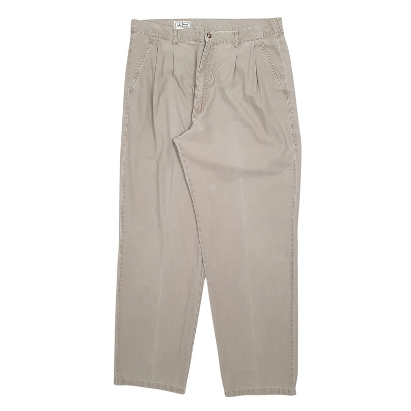 Mens L.L.Bean Double Pleated Beige Chino Cotton  Trousers Mens W36 L32