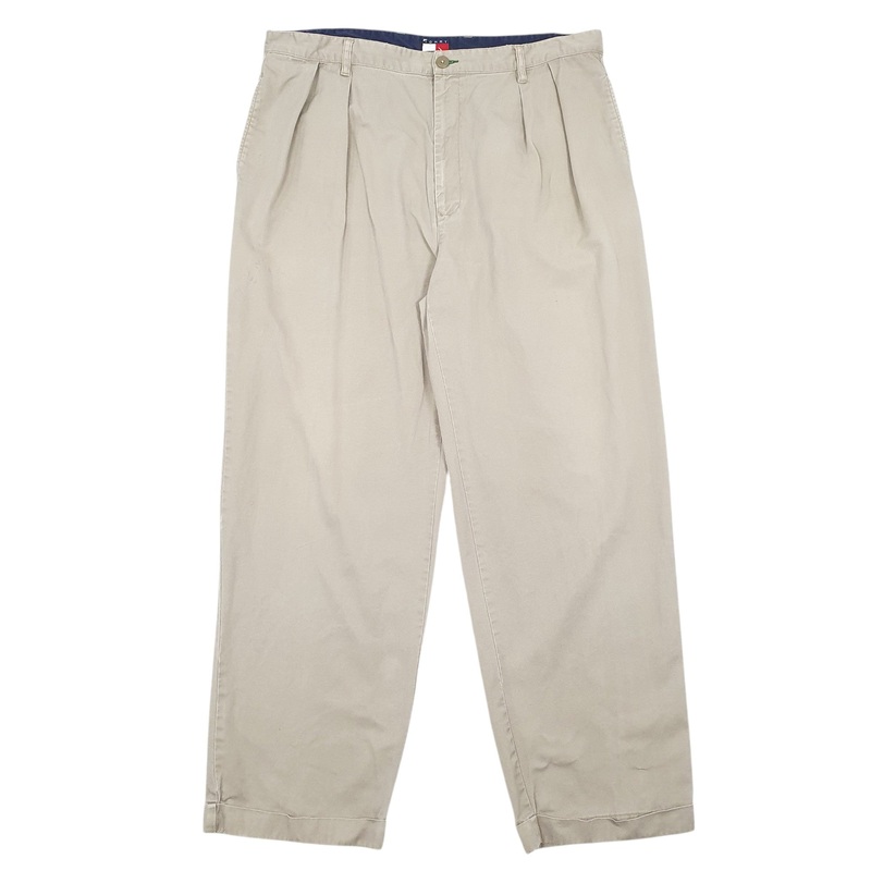 Mens Tommy Hilfiger Double Pleated Beige Chino Cotton  Trousers Mens W40 L32