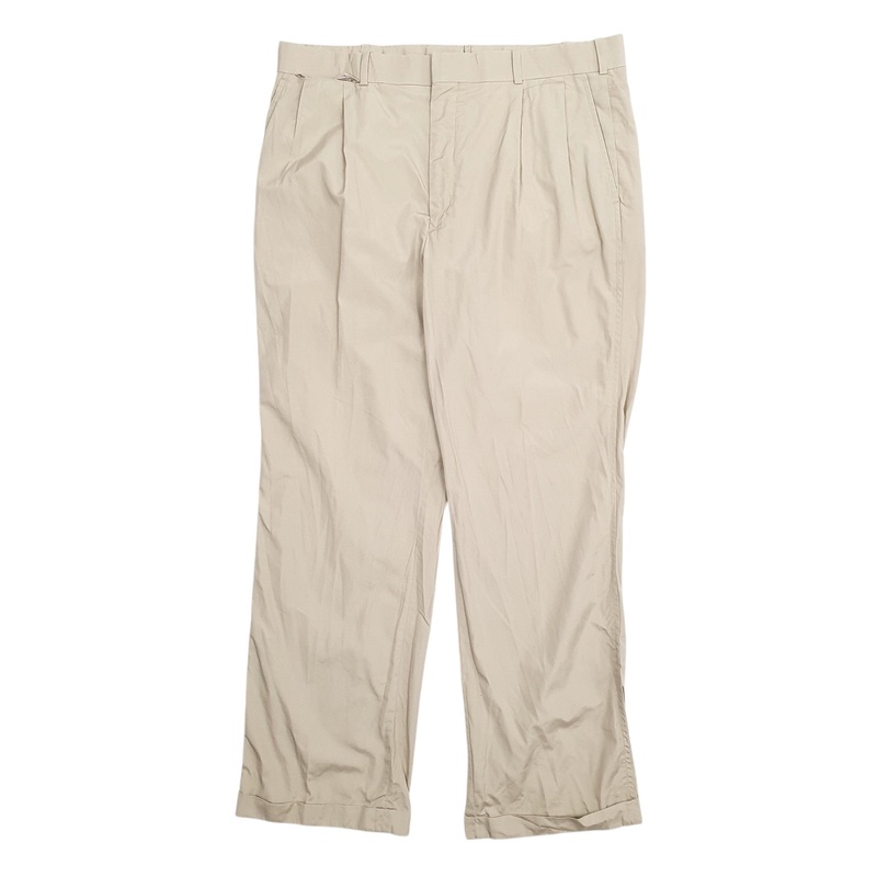 Mens Lands End Double Pleated Beige Chino Cotton  Trousers Mens W34 L30