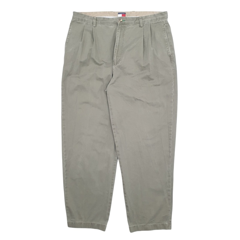 Mens Tommy Hilfiger Double Pleated Green Chino Cotton  Trousers Mens W40 L32