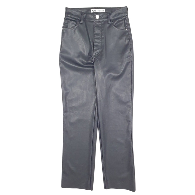 Womens Zara Leather Black Chino Polyester  Trousers Womens UK4