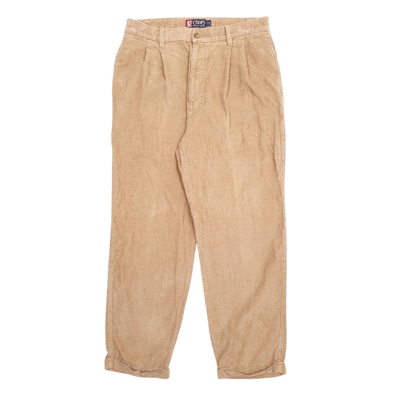Mens Ralph Lauren Double Pleated Tan Corduroy Cotton  Trousers Mens W34 L30