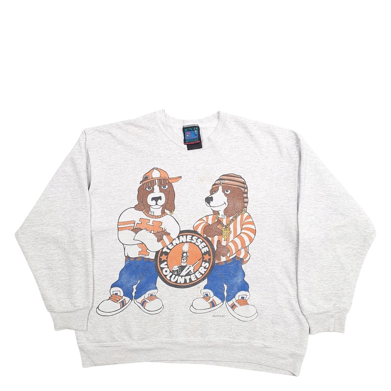 With An Attitute Tenesse Volunteers Dogs Spellout Made In USA Vintage 90's Crewneck Cotton Blend Sweatshirt Jumper Mens L
