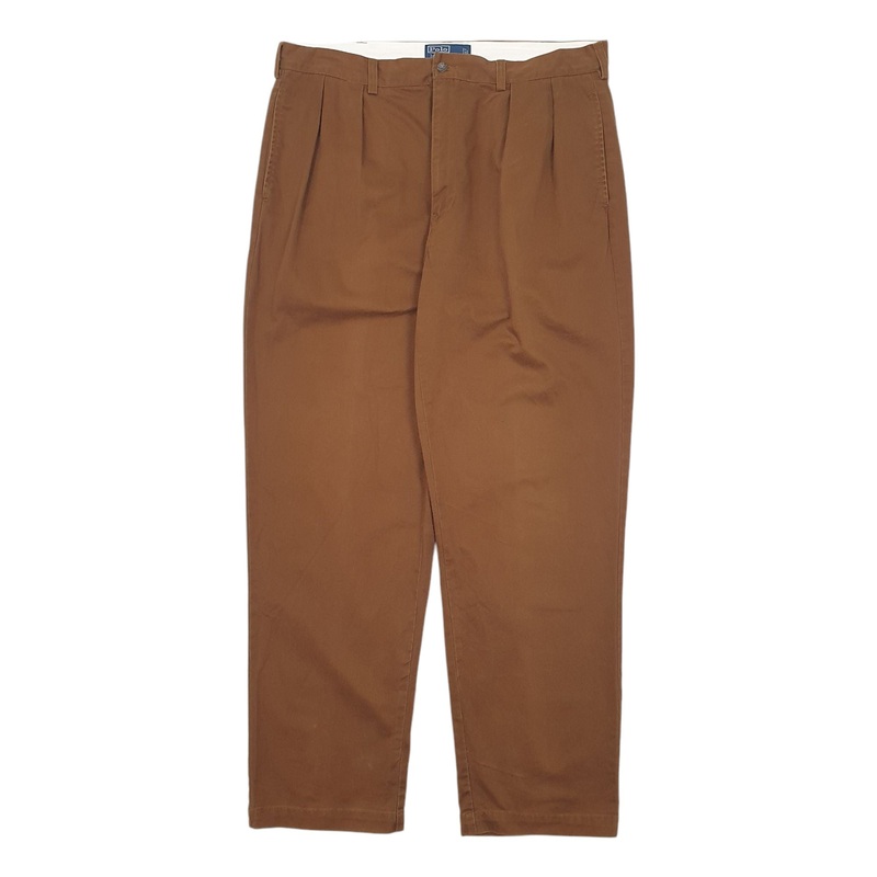 Mens Polo Ralph Lauren Double Pleated Andrew Pants Brown Chino Cotton  Trousers Mens W38 L32