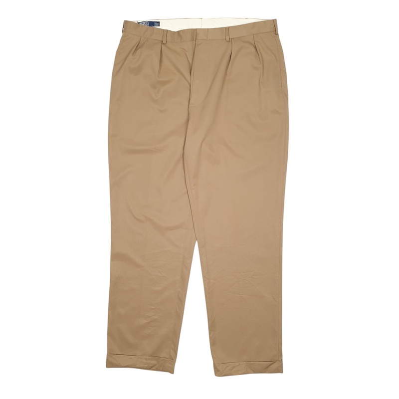 Mens Polo Ralph Lauren Double Pleated Beige Chino Polyester  Trousers Mens W40 L32