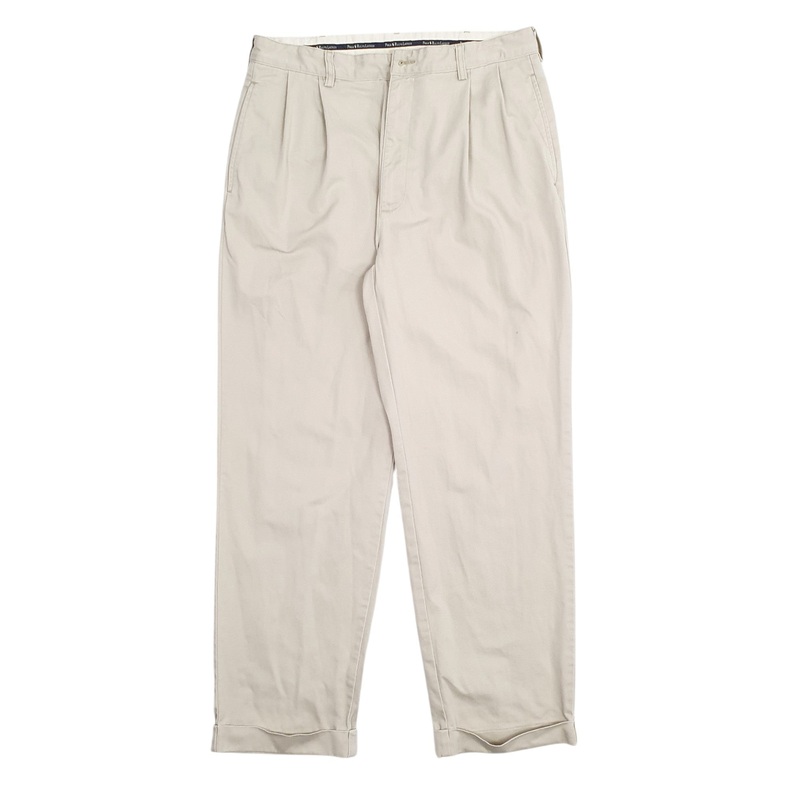 Mens Polo Ralph Lauren Double Pleated Cream Chino Cotton  Trousers Mens W34 L30