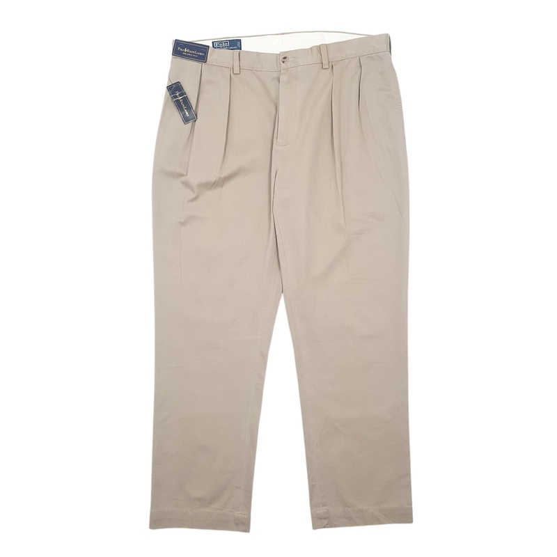 Mens Polo Ralph Lauren Double Pleated Ethan Pants Beige Chino Cotton  Trousers Mens W38 L32