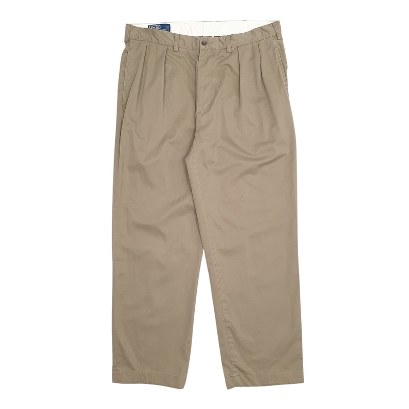 Mens Polo Ralph Lauren Double Pleated Khaki Chino Cotton  Trousers Mens W36 L30