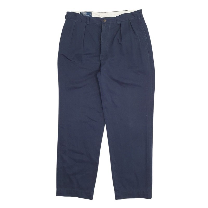 Mens Polo Ralph Lauren Double Pleated Navy Chino Cotton  Trousers Mens W35 L30