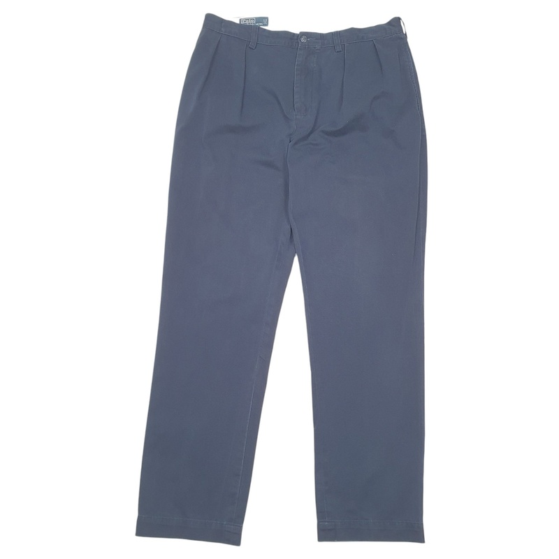 Mens Polo Ralph Lauren Ethan Pant Double Pleated Vintage Navy Chino Cotton  Trousers Mens W36 L34