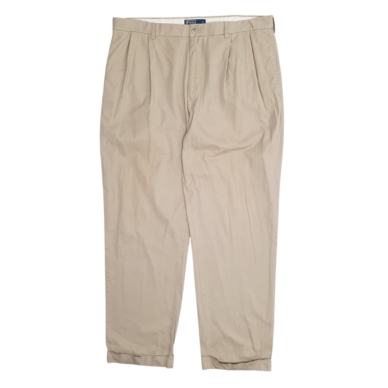 Mens Polo Ralph Lauren Pleated Hammond Pant Beige Chino Cotton  Trousers Mens W38 L32