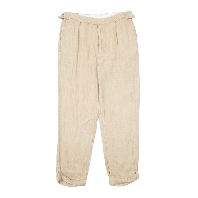 Mens Polo Ralph Lauren Pleated Vintage 90s Beige Chino Linen  Trousers Mens W35 L31