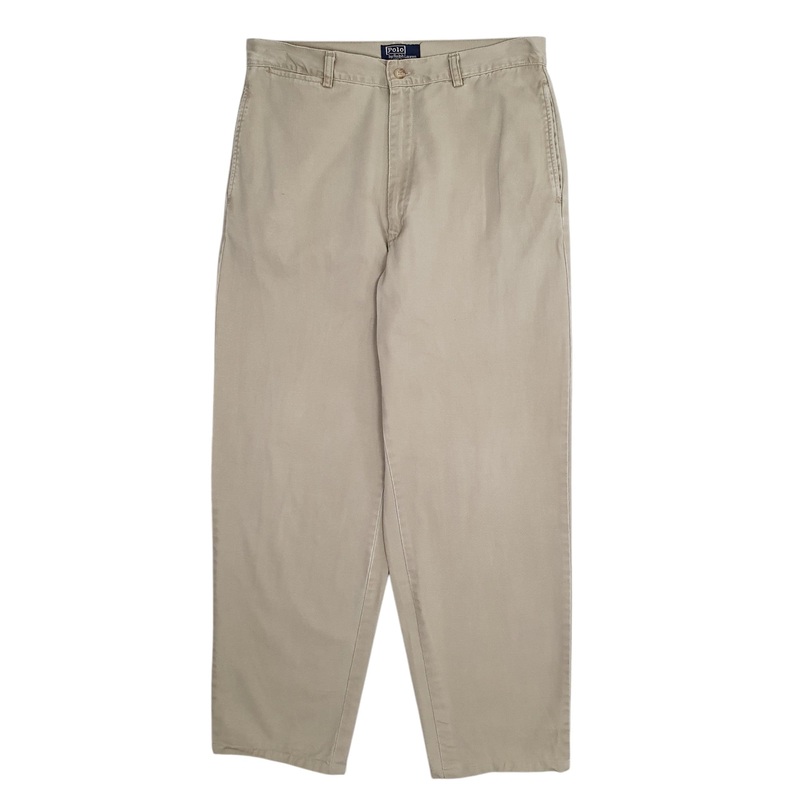 Mens Polo Ralph Lauren Vintage 80s Made In USA Pleated Beige Chino Cotton  Trousers Mens W32 L30