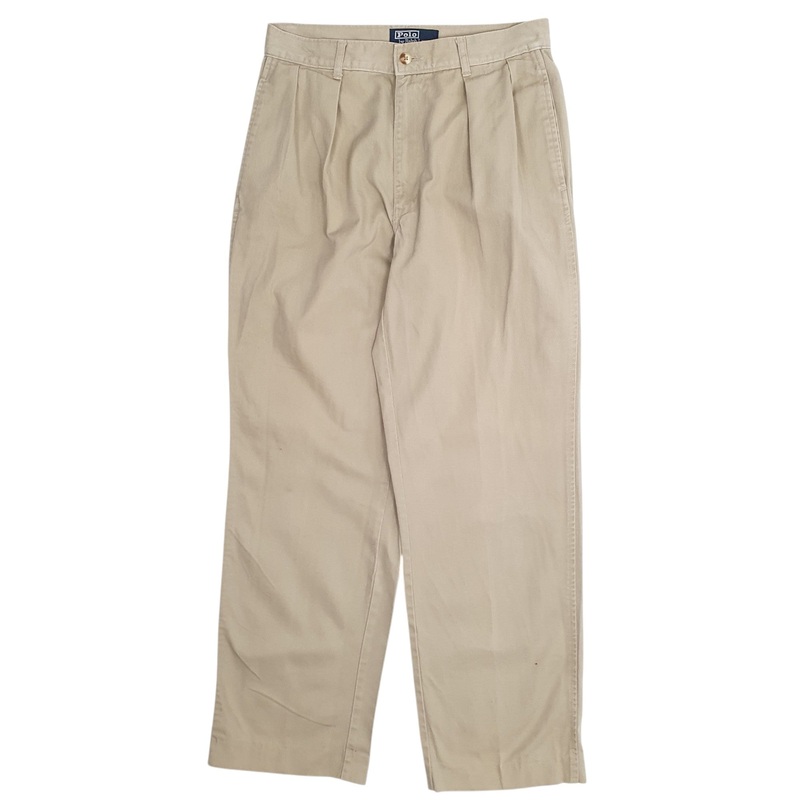 Mens Polo Ralph Lauren Vintage 80s Pleated Beige Chino Cotton  Trousers Mens W29 L30