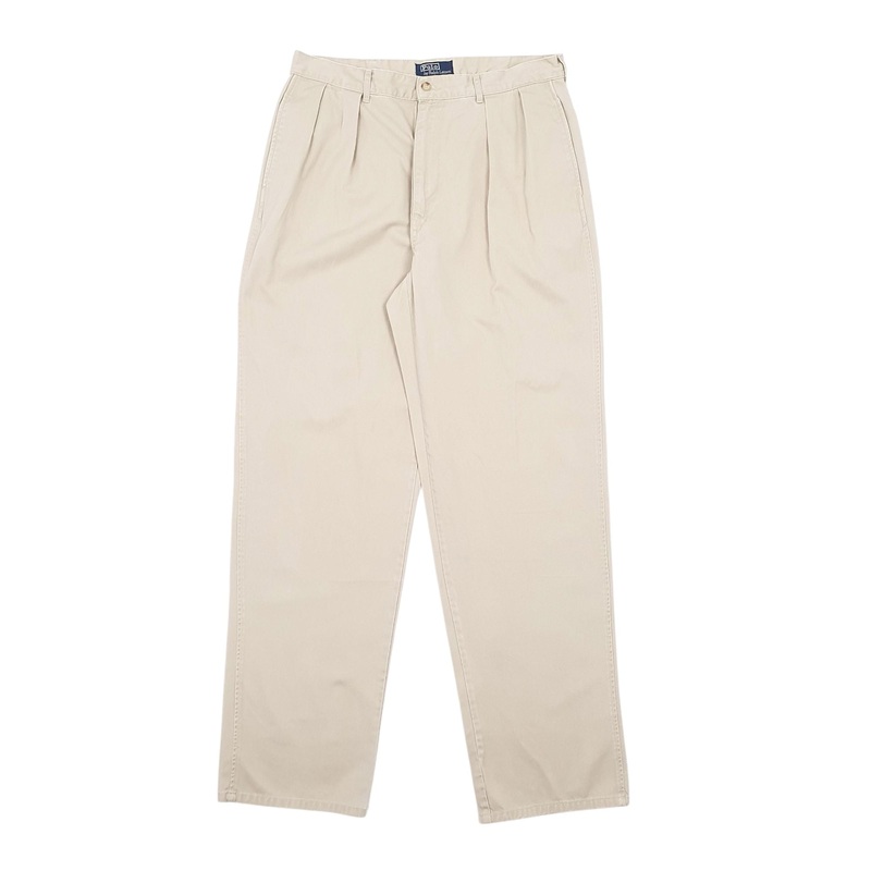 Mens Polo Ralph Lauren Vintage 90s Double Pleated Beige Chino Cotton  Trousers Mens W34 L34