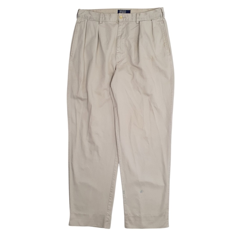Mens Polo Ralph Lauren Vintage 90s Pleated Beige Chino Cotton  Trousers Mens W32 L31
