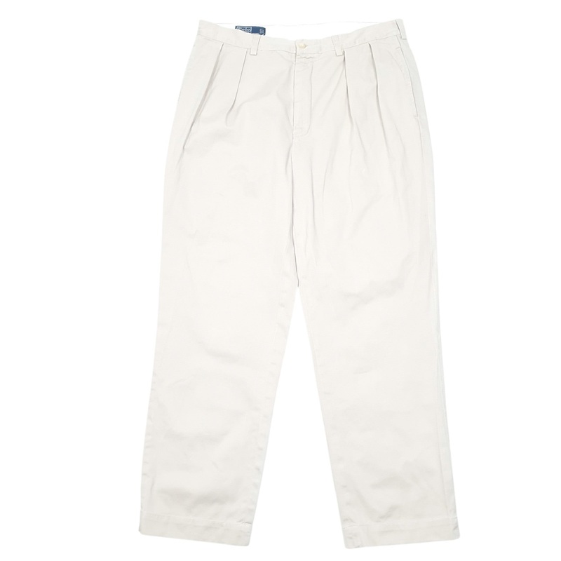 Mens Polo Ralph Lauren Vintage Andrew Pant Double Pleated Beige Chino Cotton  Trousers Mens W36 L30
