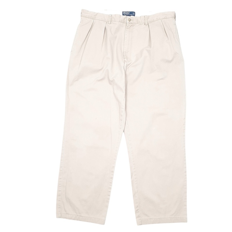 Mens Polo Ralph Lauren Vintage Double Pleated Andrew Pant Beige Chino Cotton  Trousers Mens W40 L30