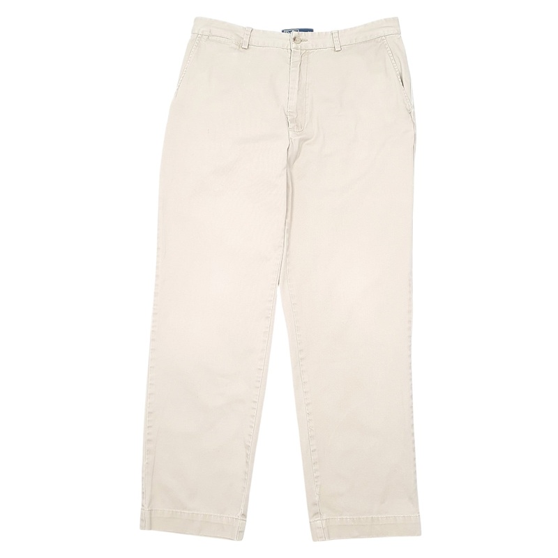 Mens Polo Ralph Lauren Vintage Flat Front Beige Chino Cotton  Trousers Mens W33 L30