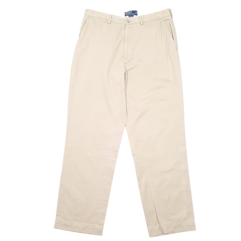 Mens Polo Ralph Lauren Vintage Flat Front Beige Chino Cotton  Trousers Mens W34 L30