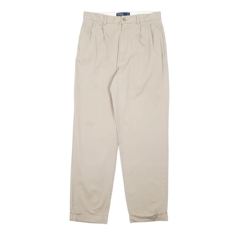 Mens Polo Ralph Lauren Vintage Hammond Pant Double Pleated Beige Chino Cotton  Trousers Mens W32 L32